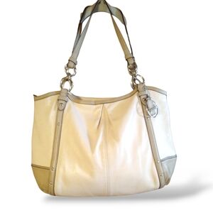 Coach ‘Alexandra’ Tote Bag Cream Silver Leather 17" L x 12" H Large Handbag